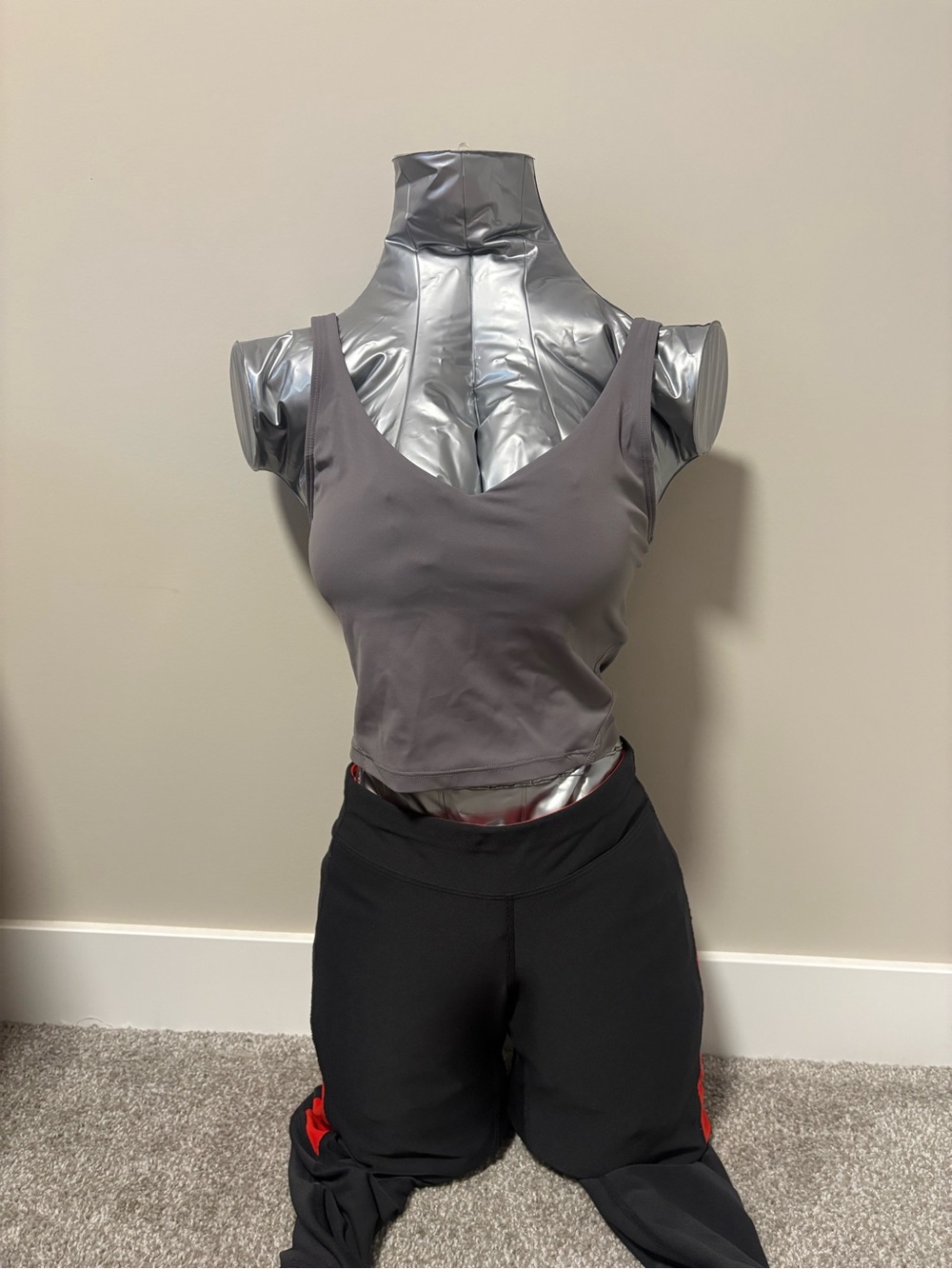Women's Grey Athletic Activewear V-Neck Tank Top